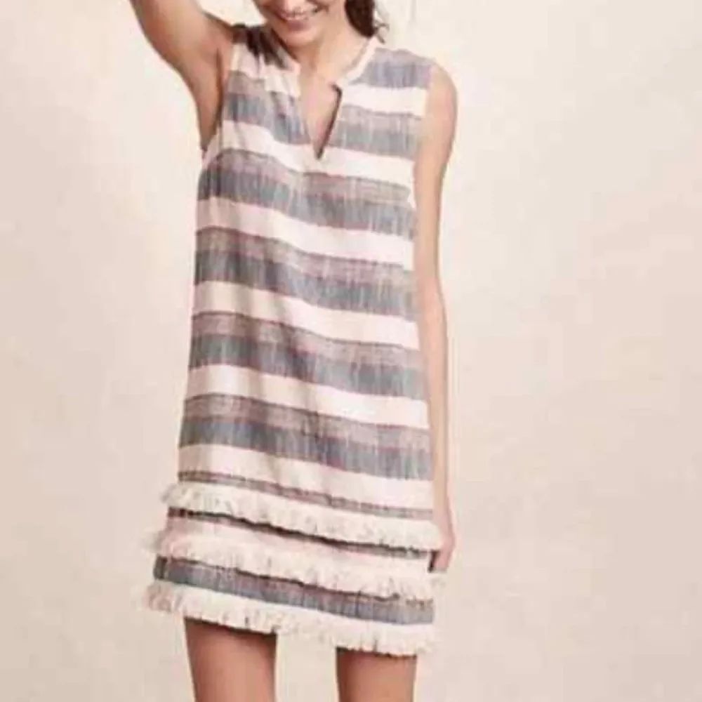 Anthropologie Holding Horses Sleeveless Stripe Fringe Shift Tiered Dress Size 0